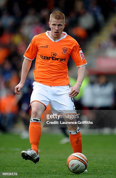 Keith Southern of Blackpool in action during the Coca-Cola Championship Playoff Semi Final 1st Leg match at Bloomfield Road on May 8, 2010 in...