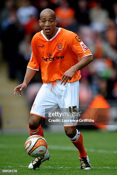 Alex Baptiste of Blackpool in action during the Coca-Cola Championship Playoff Semi Final 1st Leg match at Bloomfield Road on May 8, 2010 in...