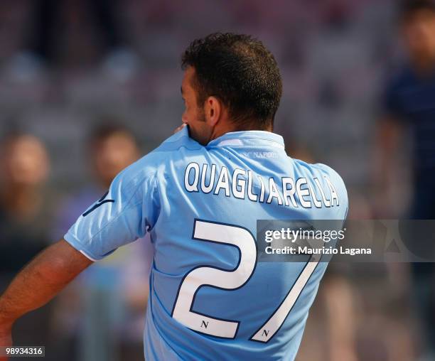 Fabio Quagliarella of SSC Napoli celebrates the opening goal during the Serie A match between SSC Napoli and Atalanta BC at Stadio San Paolo on May...