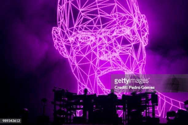 Ed Simons and Tom Rowlands of The Chemical Brothers perform on the Mundo stage at day 3 of Rock in Rio Lisbon on June 29, 2018 in Lisbon, Portugal.
