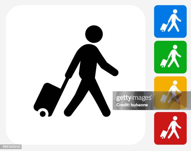 man walking with suitcase icon - wheeled luggage stock illustrations