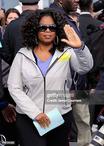 Media personality Oprah Winfrey attends the "Live Your Best Life Walk" to celebrate O, The Oprah Magazine's 10th Anniversary at Intrepid Welcome...