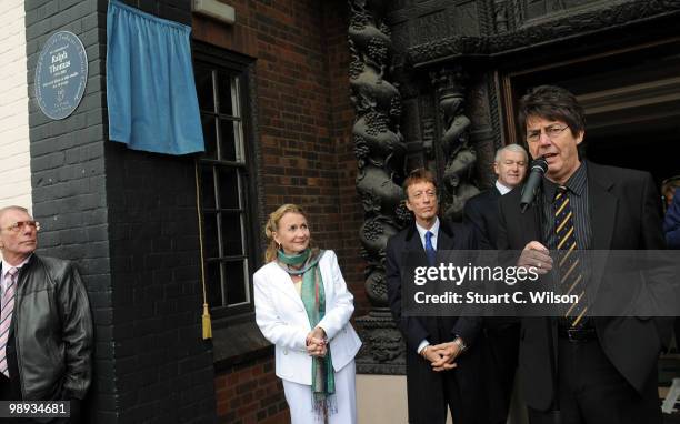 Juliet Mills, Robin Gibb and Mike Read attend a plaque unveiling for Sir john Mills at Pinewood Studios on May 9, 2010 in London, England.