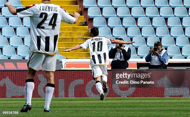 Antonio Di Natale of Udinese celebrates after scoring a goal during the Serie A match between Udinese Calcio and AS Bari at Stadio Friuli on May 9,...