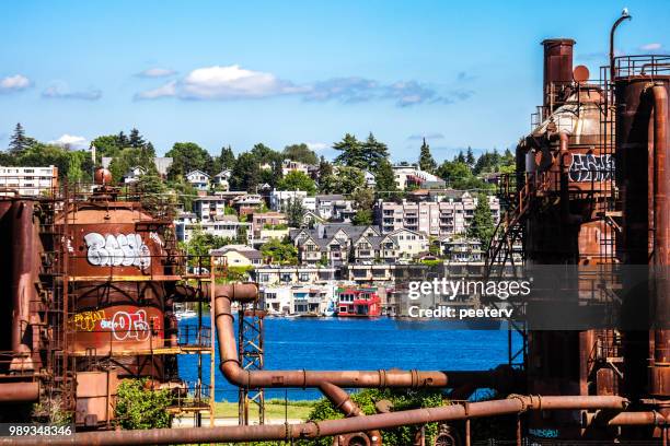 seattle uitzicht vanaf gas werken park - peeter viisimaa or peeterv stockfoto's en -beelden