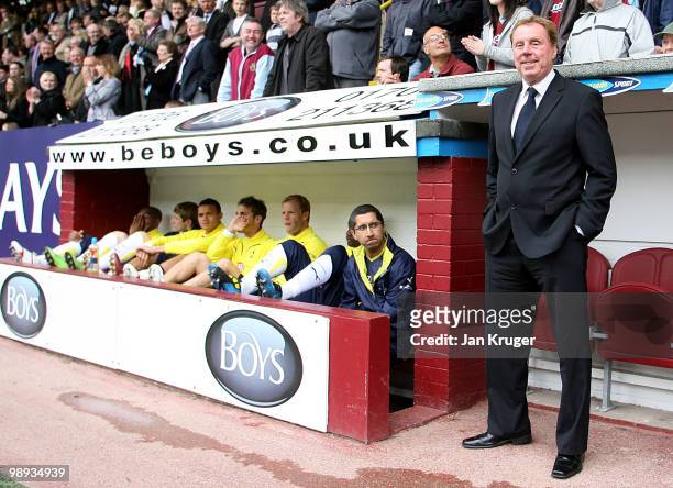 Harry Redknapp, manager of Tottenham Hotspur, looks on prior to kick off during the Barclays Premier League match between Burnley and Tottenham...
