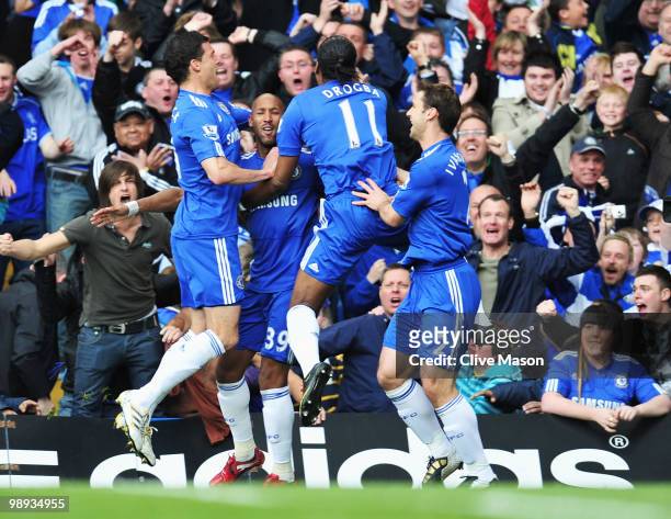 Nicolas Anelka of Chelsea celebrates with Michael Ballack , Didier Drogba and Branislav Ivanovic as he scores their first goal during the Barclays...