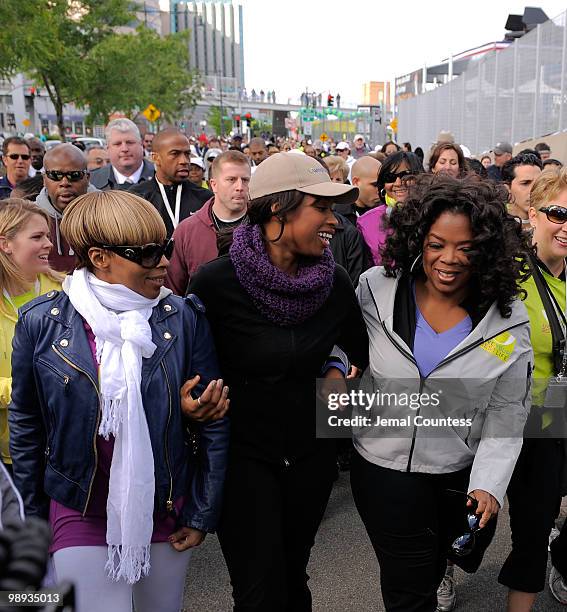 Singer Mary J. Blige, singer Jennifer Hudson and media personality Oprah Winfrey at the start of the "Live Your Best Life Walk" to celebrate O, The...