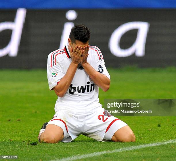 Marco Borriello of AC Milan reacts after missing a goal during the Serie A match between Genoa CFC and AC Milan at Stadio Luigi Ferraris on May 9,...