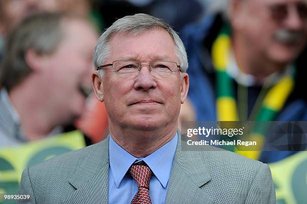 Manchester United Manager Sir Alex Ferguson looks on prior to the Barclays Premier League match between Manchester United and Stoke City at Old...