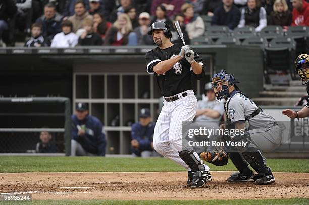 Paul Konerko of the Chicago White Sox bats against the Seattle Mariners on April 24, 2010 at U.S. Cellular Field in Chicago, Illinois. The White Sox...