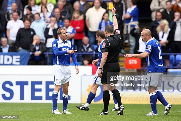 Birmingham City's Lee Bowyer is booked during the Barclays Premier League match between Bolton Wanderers and Birmingham City at Reebok Stadium on May...