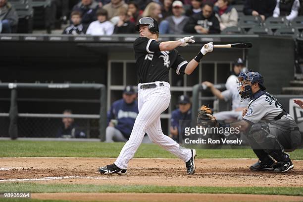 Gordon Beckham of the Chicago White Sox bats against the Seattle Mariners on April 24, 2010 at U.S. Cellular Field in Chicago, Illinois. The White...