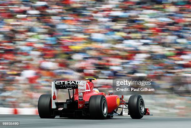Fernando Alonso of Spain and Ferrari drives on his way to finishing second during the Spanish Formula One Grand Prix at the Circuit de Catalunya on...