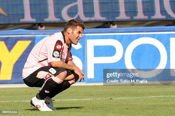 Antonio Nocerino of Palermo looks dejected after the Serie A match between US Citta di Palermo and UC Sampdoria at Stadio Renzo Barbera on May 9,...