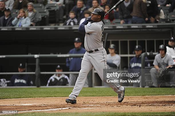 Ken Griffey Jr. #24 of the Seattle Mariners bats against the Chicago White Sox on April 24, 2010 at U.S. Cellular Field in Chicago, Illinois. The...