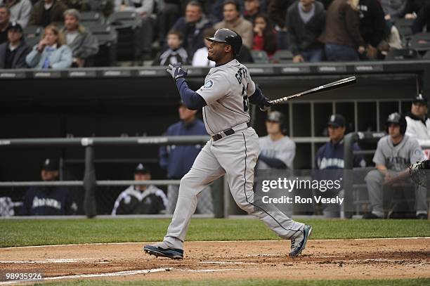Ken Griffey Jr. #24 of the Seattle Mariners bats against the Chicago White Sox on April 24, 2010 at U.S. Cellular Field in Chicago, Illinois. The...