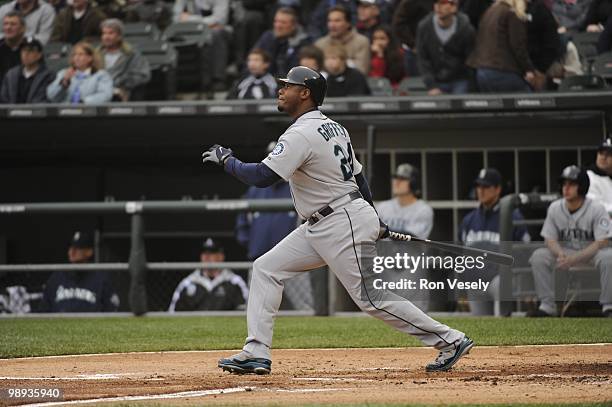 Ken Griffey Jr. #24 of the Seattle Mariners bats against the Chicago White Sox on April 24, 2010 at U.S. Cellular Field in Chicago, Illinois. The...