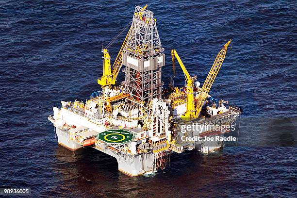 Drilling platform is seen near the site where the Deepwater Horizon oil platform sank as work continues to contain the oil leak on May 9, 2010 in the...
