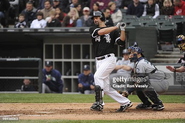 Paul Konerko of the Chicago White Sox bats against the Seattle Mariners on April 24, 2010 at U.S. Cellular Field in Chicago, Illinois. The White Sox...