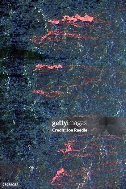 Oil is seen on the surface of the water from the massive oil spill on May 9, 2010 in Gulf of Mexico. The Deepwater Horizon oil rig operated by BP is...