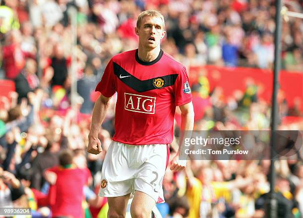 Darren Fletcher of Manchester United celebrates scoring their first goal during the Barclays Premier League match between Manchester United and Stoke...