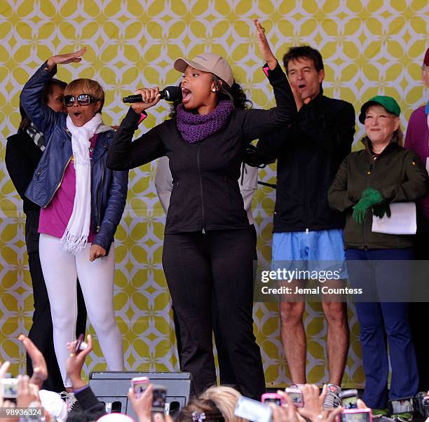 Singer Jennifer Hudson sings "Happy Birthday" at the completion of the "Live Your Best Life Walk" to celebrate O, The Oprah Magazine's 10th...