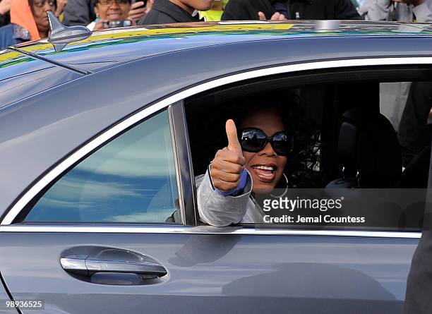 Media personality Oprah Winfrey arrives at the "Live Your Best Life Walk" to celebrate O, The Oprah Magazine's 10th Anniversary at Intrepid Welcome...