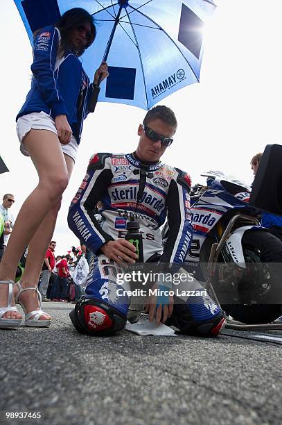 James Toseland of England and Yamaha Sterilgarda Team prepares to start on the grid before the Race Two of the Supersbike World Championship round...