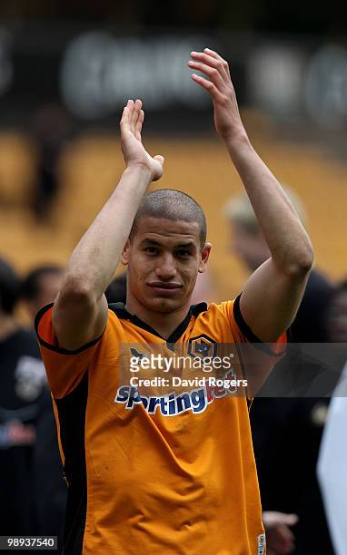 Adlene Guedioura, the Wolves match winner celebrates after the Barclays Premier match between Wolverhampton Wanderers and Sunderland at Molineaux on...
