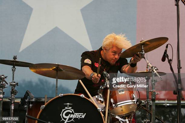 Musician Stinky performs in concert with Buzz Campbell & Hot Rod Lincoln during the Texas Revival Festival at the Nutty Brown Amphitheater on May 8,...