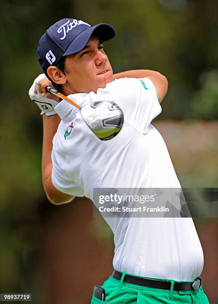 Matteo Manassero of Italy plays his tee shot on the eighth hole during the final round of the BMW Italian Open at Royal Park I Roveri on May 9, 2010...