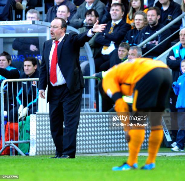 Rafael Benitez manager of Liverpool during the Barclays Premier League match between Hull City and Liverpool at KC Stadium on May 9, 2010 in Hull,...