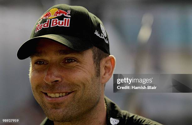 Hannes Arch of Austria looks on after his victory based on his qualifying time after flying was cancelled due to rain during the Red Bull Air Race...