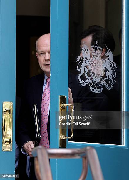 William Hague, the Conservatives Shadow Foreign Secretary, leaves the Cabinet Office following talks with a team of senior figures from the Liberal...