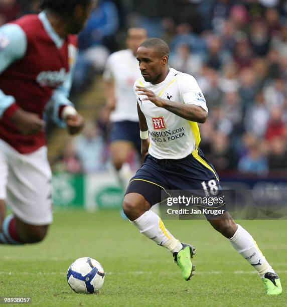 Jermain Defoe of Tottenham Hotspur in action during the Barclays Premier League match between Burnley and Tottenham Hotspur at Turf Moor on May 09,...