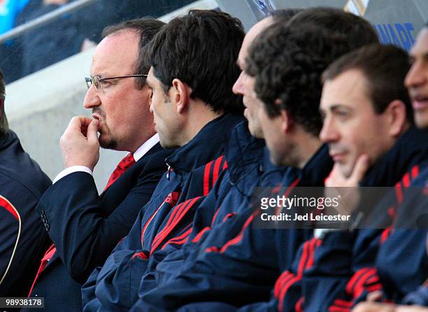 Liverpool manager Rafael Benitez sits dejected on the bench during the Barclays Premier League match between Hull City and Liverpool at the KC...