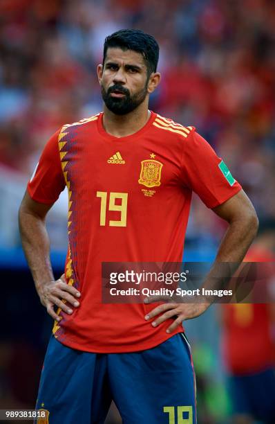 Diego Costa of Spain reacts during the 2018 FIFA World Cup Russia Round of 16 match between Spain and Russia at Luzhniki Stadium on July 1, 2018 in...