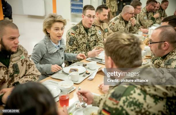 German Defence Minister Ursula von der Leyen breakfasts in the military camp Marmal in Masar-i-scharif in Afghanistan, 19 December 2017. Von der...