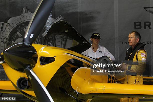 Nigel Lamb of Great Britain prepares to fly with team coordinator Rebecca Allen during the Red Bull Air Race Day at the Race Airport on May 9, 2010...