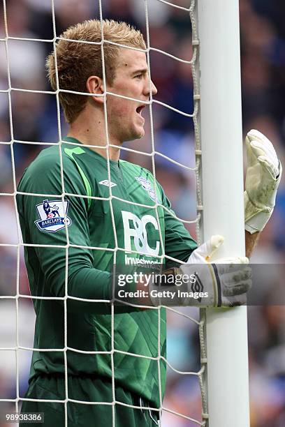 Birmingham City's Joe Hart shouts from the goal mouth during the Barclays Premier League match between Bolton Wanderers and Birmingham City at Reebok...