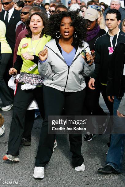 Oprah Winfrey attends a charity walk to celebrate the 10th anniversary of "O, The Oprah Magazine" on May 9, 2010 in New York City.