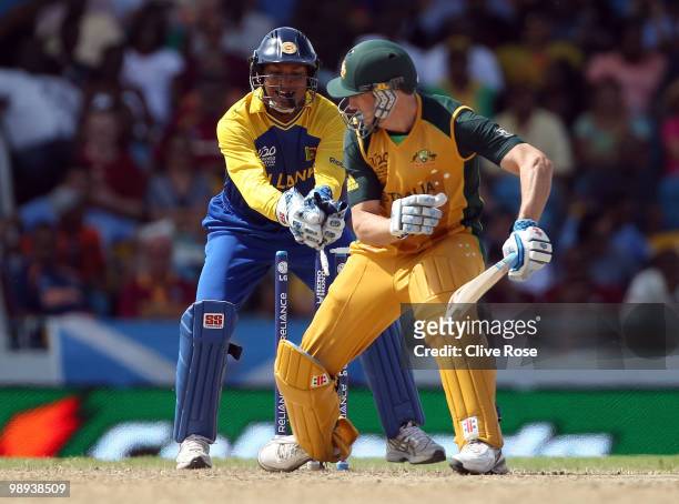 David Hussey of Australia is stumped by Kumar Sangakkara of Sri Lanka during the ICC World Twenty20 Super Eight match between Sri Lanka and Australia...