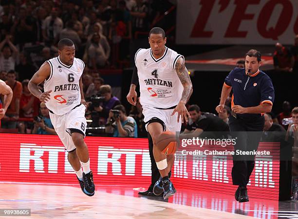 Lawrence Roberts, #4 of Partizan Belgrade and Lester McCalebb, #6 of Partizan Belgrade during the Euroleague Final Four 3rd Place Playoff Final game...