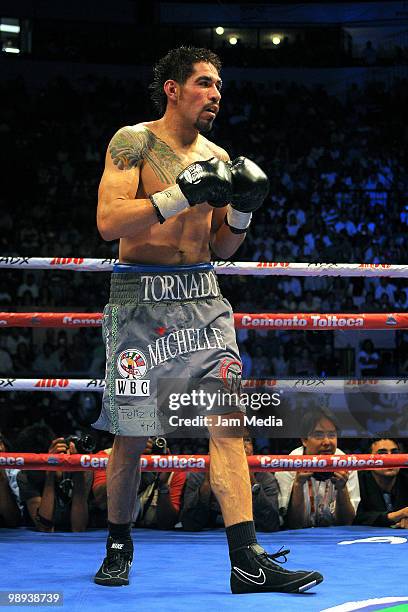 Mexican fighter Antonio Margarito celebrates after defeat Roberto Garcia of USA by unanimous decision during the WBC Continental Super Welterweight...