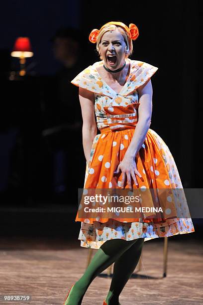 Donatienne Michel-Dansac plays Felicie, during a rehearsal of the opera "Les Boulingrin" directed by Jerome Deschamps on May 9, 2010 at the Opera...