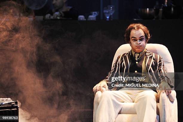 Lionel Peintre plays Des Rillettes during a rehearsal of the opera "Les Boulingrin" directed by Jerome Deschamps on May 9, 2010 at the Opera Comique...