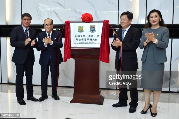 Hong Kong business magnate Li Ka-Shing attends the unveiling ceremony of a scientific research building for Joint Institute of Virology at Shantou...