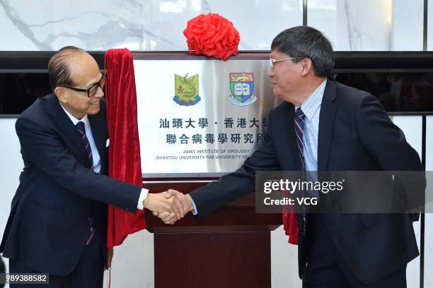 Hong Kong business magnate Li Ka-Shing attends the unveiling ceremony of a scientific research building for Joint Institute of Virology at Shantou...