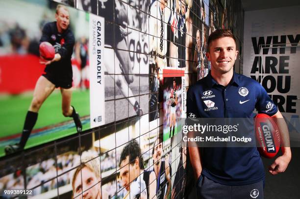 Marc Murphy of the Carlton Blues poses during a media opportunity at Ikon Park on July 2, 2018 in Melbourne, Australia.